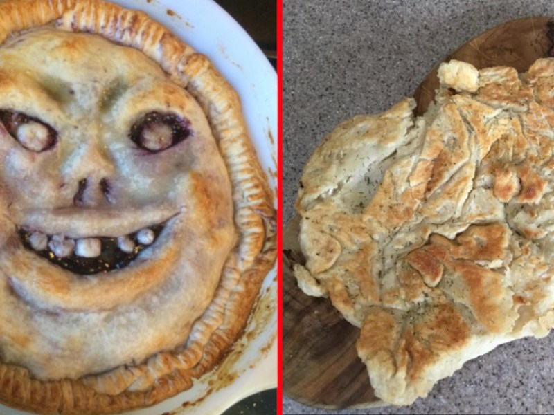 Gruseliger Kuchen und flaches Brot