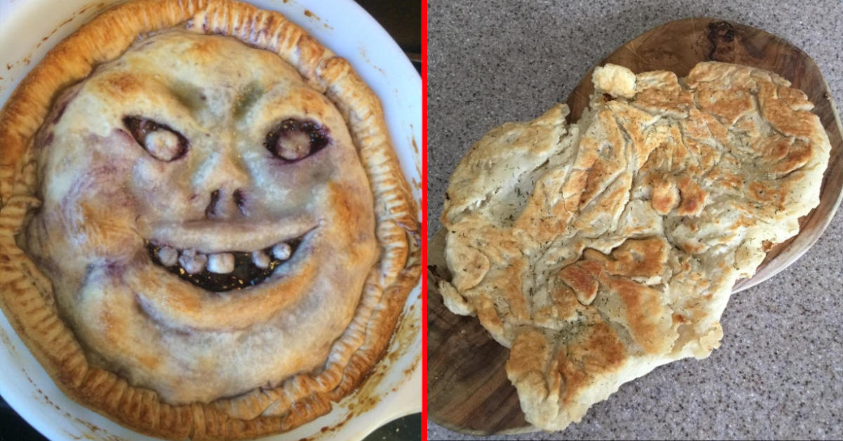 Gruseliger Kuchen und flaches Brot