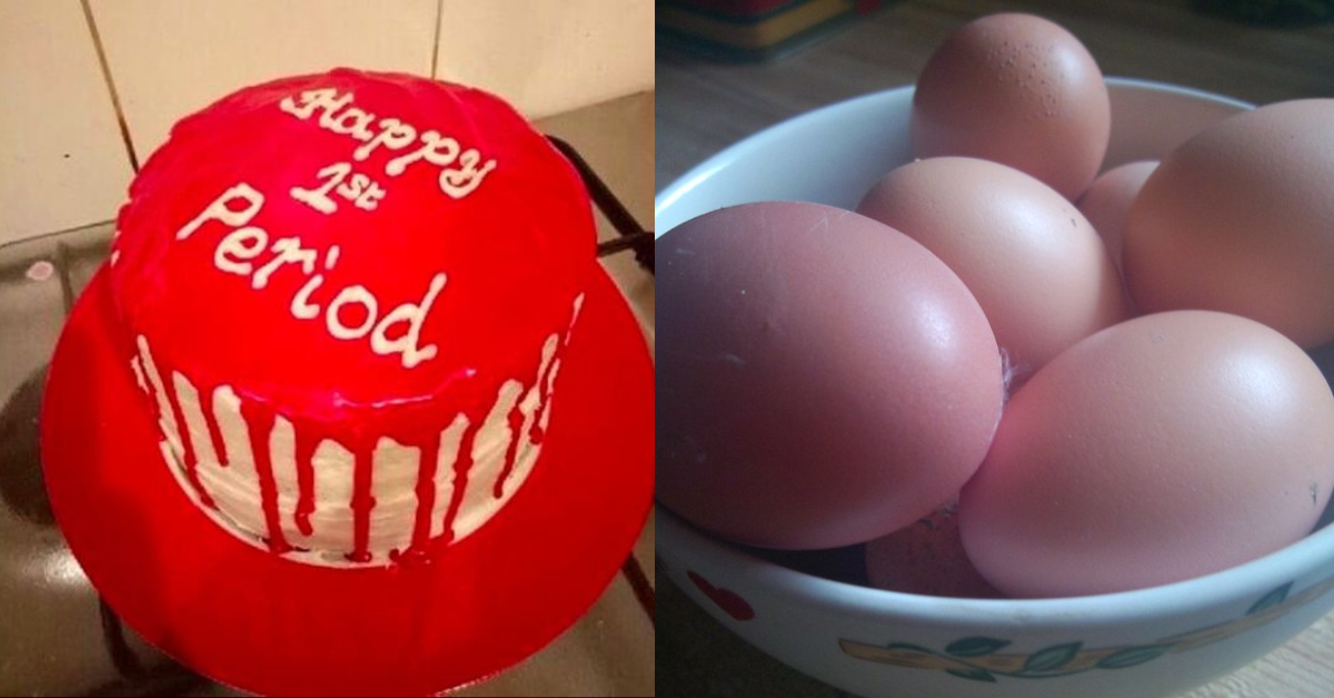 Kuchen zur ersten Periode und hart gekochte Eier