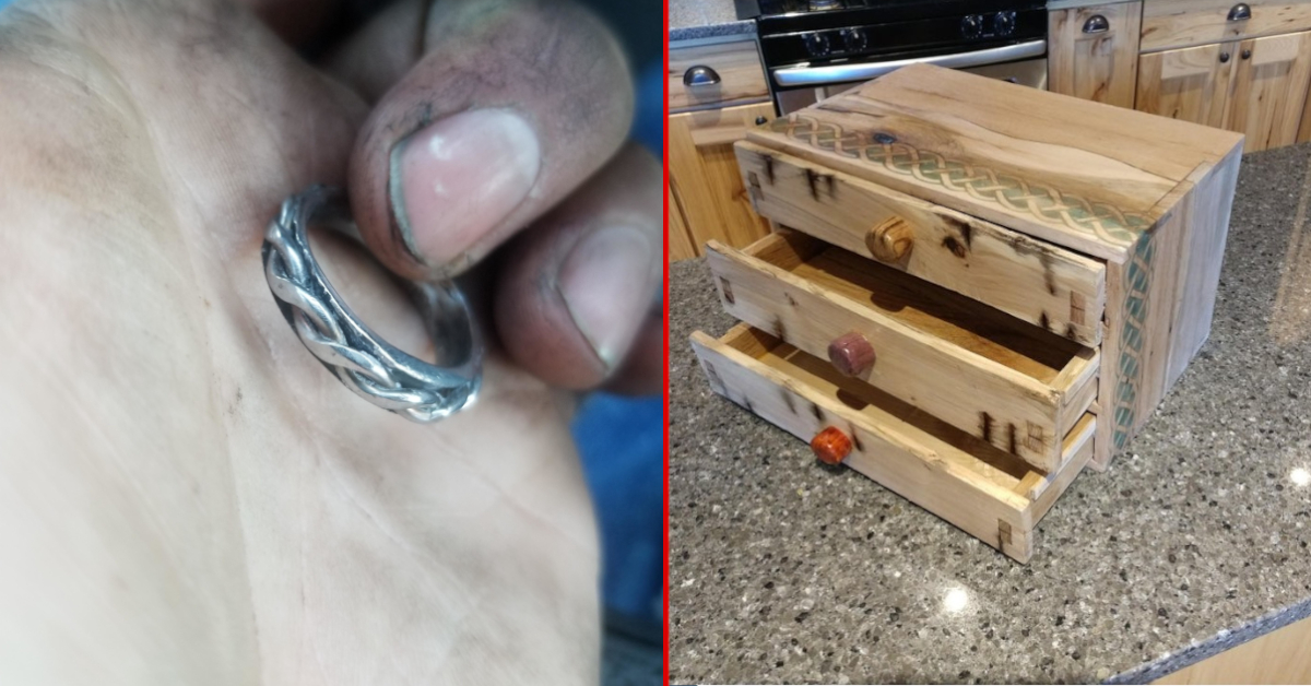 Geschliffener Ring und Schmuckkästchen aus Holz