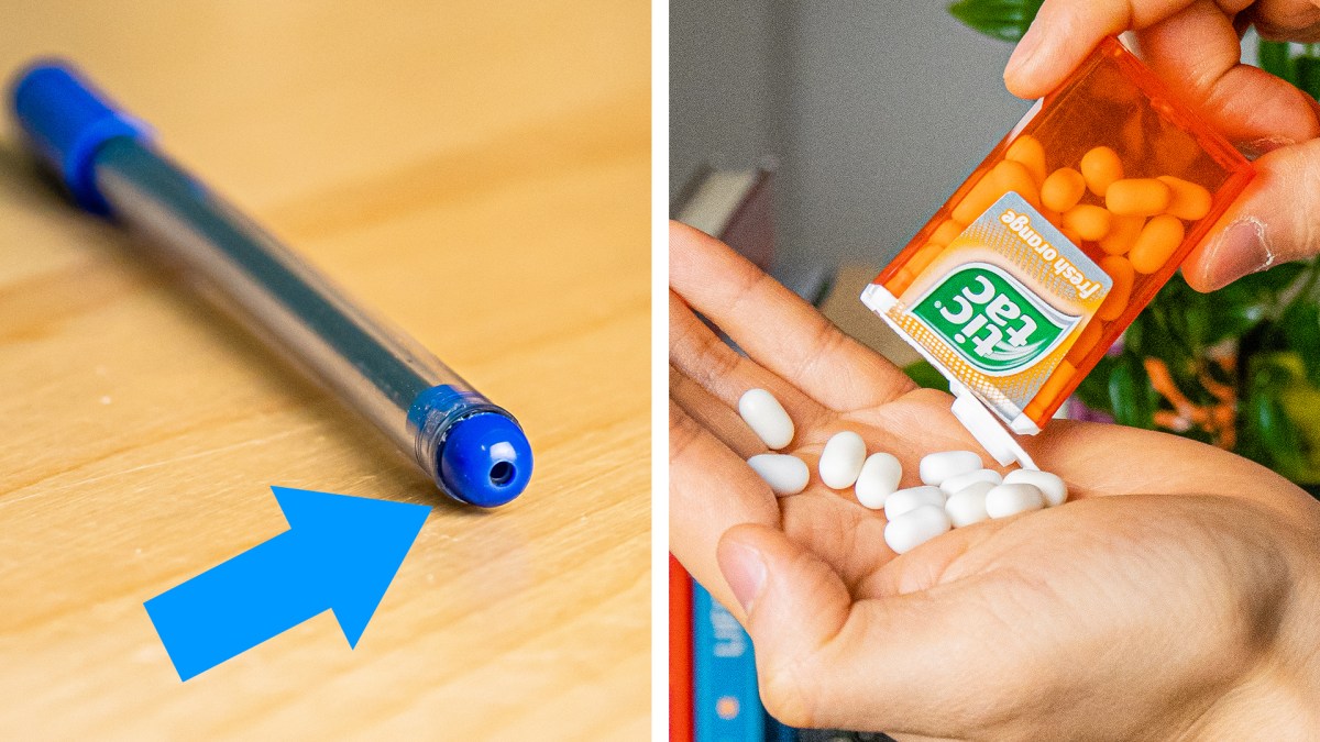 Kugelschreiber und Tic Tac Schachtel vor dem Lüften des Geheimnis