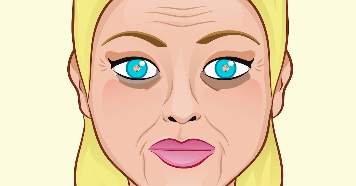 Comic von blonder Frau mit tiefen Augenringen und Falten