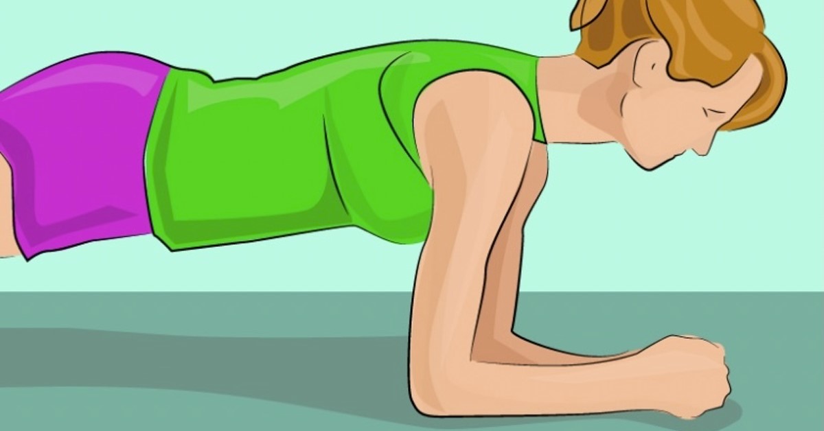 Illustration einer Frau, die in der Plank-Position aushält