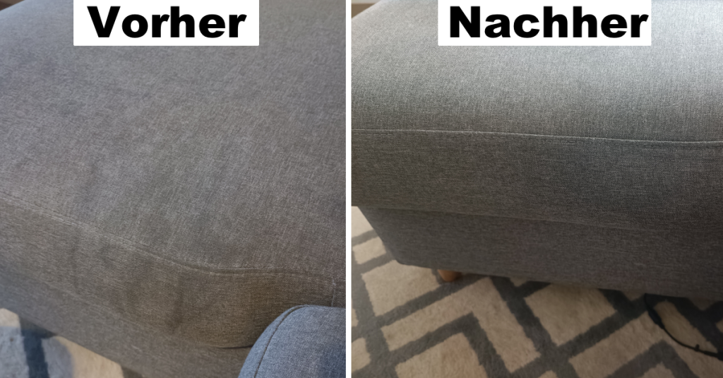 Sofa reinigen. Vorher-nachher-Vergleich.