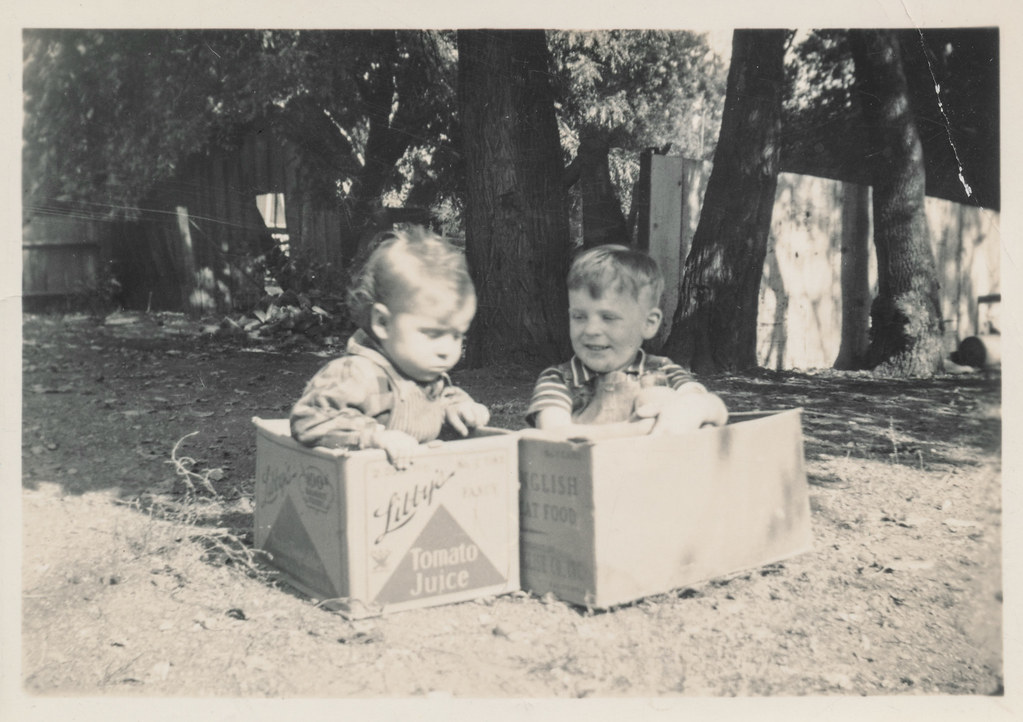 Zwei kleine Jungs spielen in Boxen