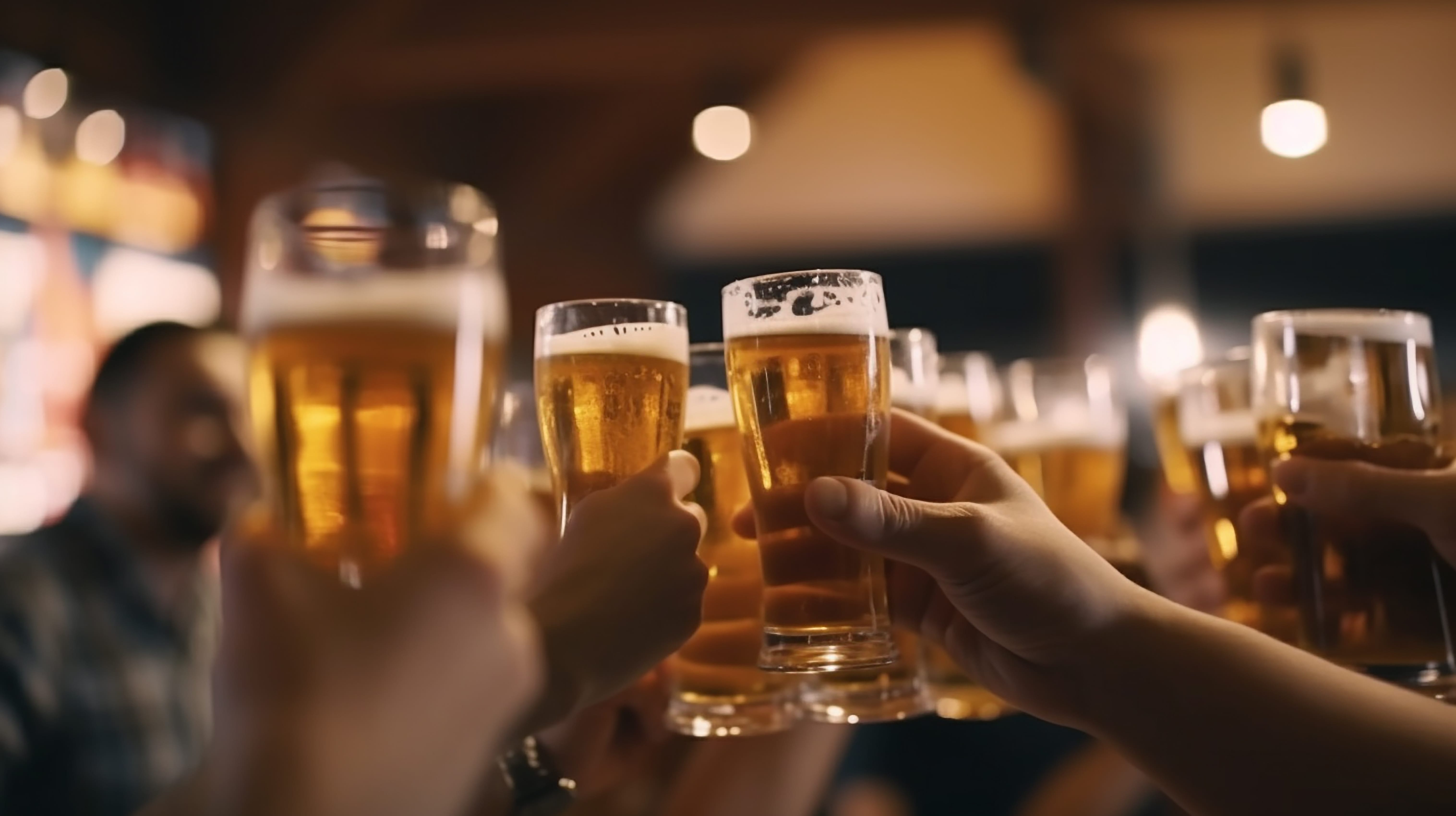 Menschen stoßen mit Bier an